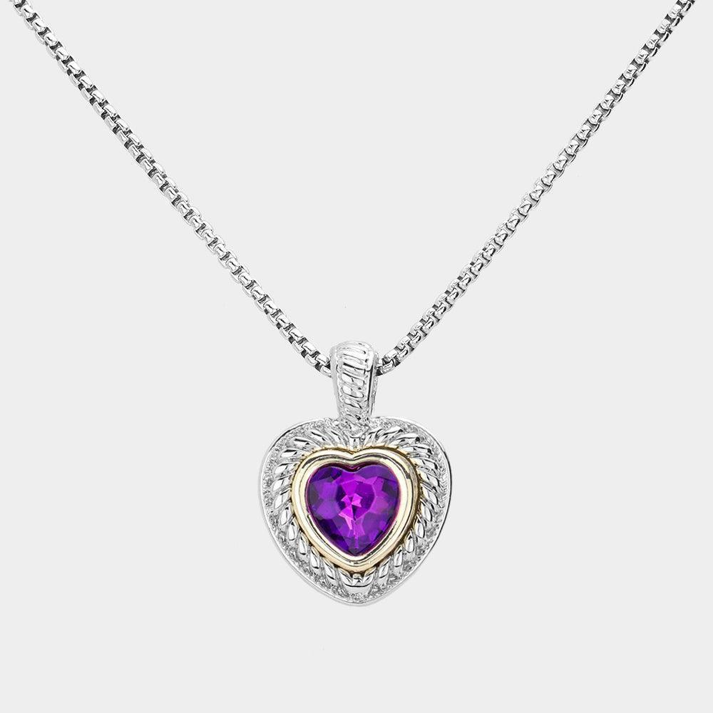 Amethyst Heart Stone Pendant Necklace - Jewelry Store by Erik Rayo