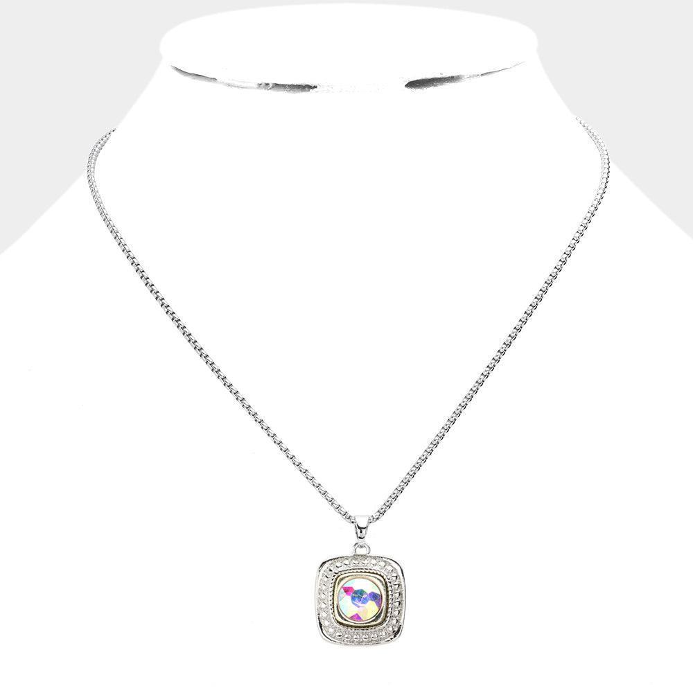 Round Stone Square Pendant Necklace - Jewelry Store by Erik Rayo