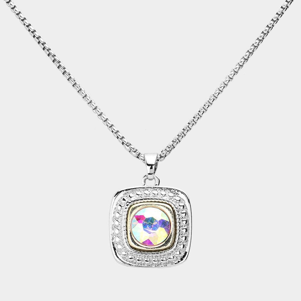 Round Stone Square Pendant Necklace - Jewelry Store by Erik Rayo