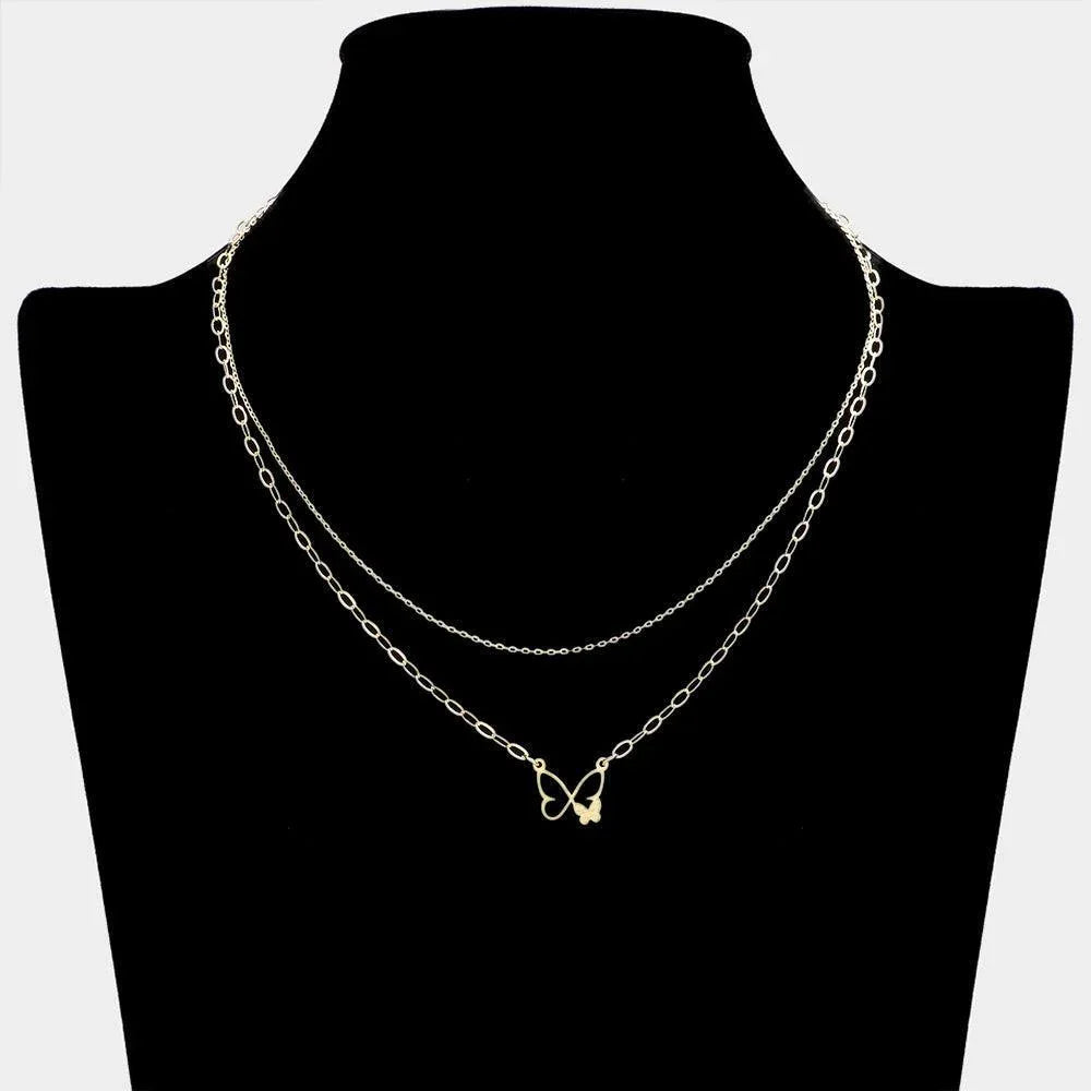 Gold Brass Metal Butterfly Pendant Double Layered Necklace - Jewelry Store by Erik Rayo