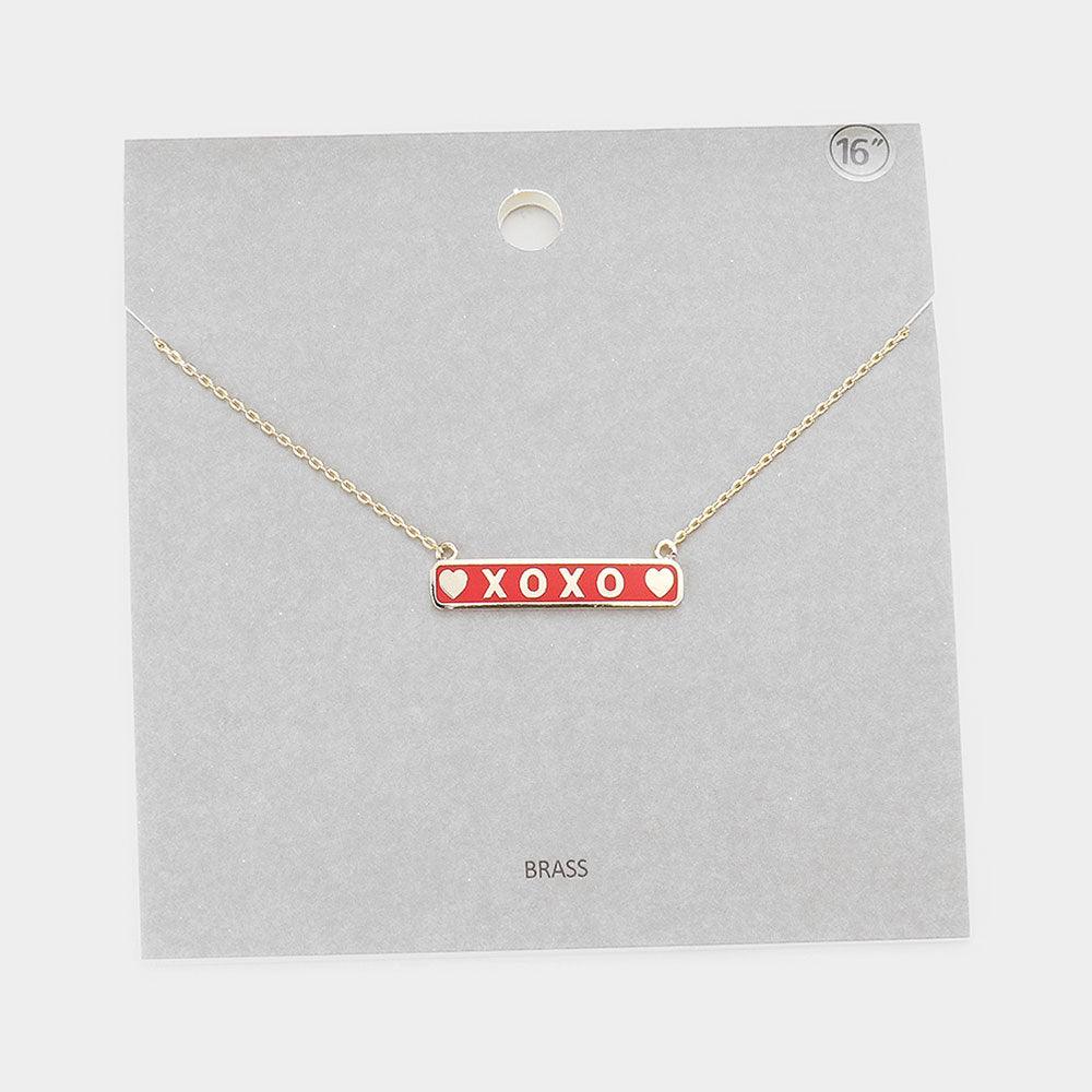 Red Brass Metal XOXO Pendant Necklace