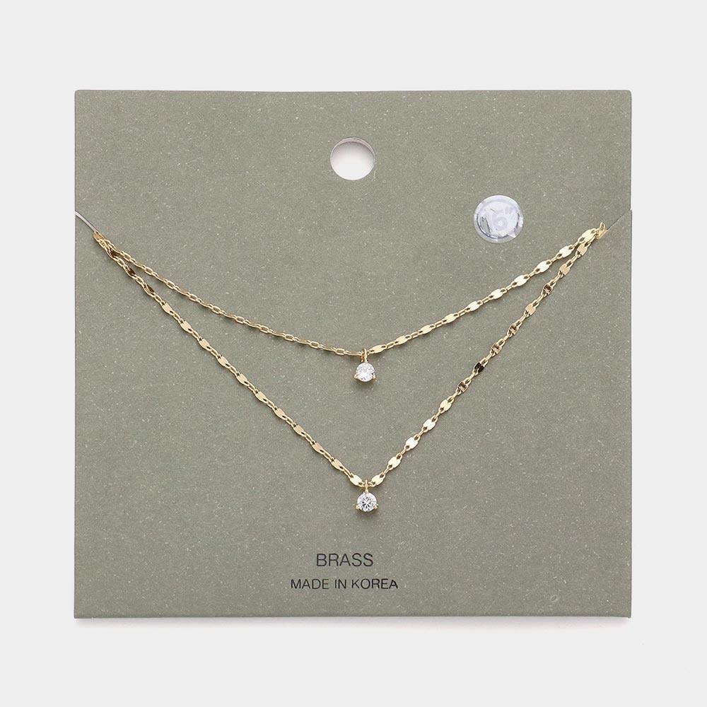 Gold Brass Metal Round Stone Pendant Double Layered Necklace - Jewelry Store by Erik Rayo