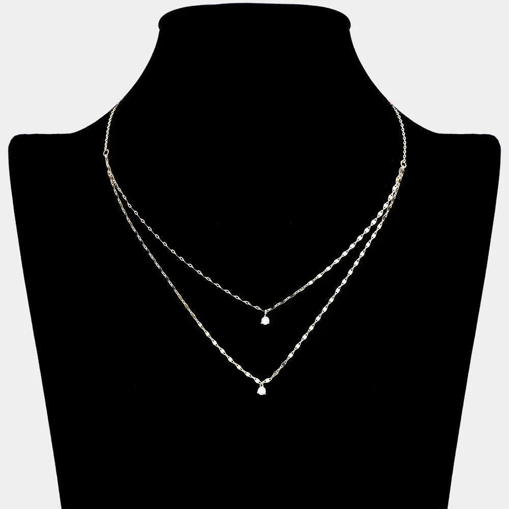Gold Brass Metal Round Stone Pendant Double Layered Necklace - Jewelry Store by Erik Rayo