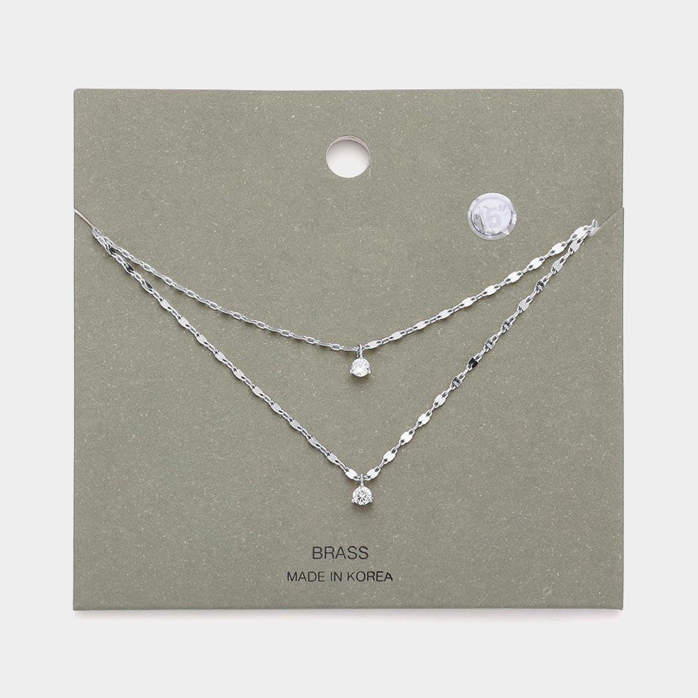 Brass Metal Round Stone Pendant Double Layered Necklace - Jewelry Store by Erik Rayo