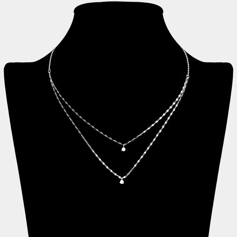 Brass Metal Round Stone Pendant Double Layered Necklace - Jewelry Store by Erik Rayo