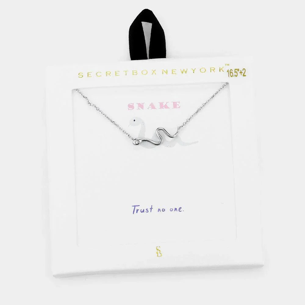 Silver Rhinestone Embellished Metal Snake Pendant Necklace - Jewelry Store by Erik Rayo