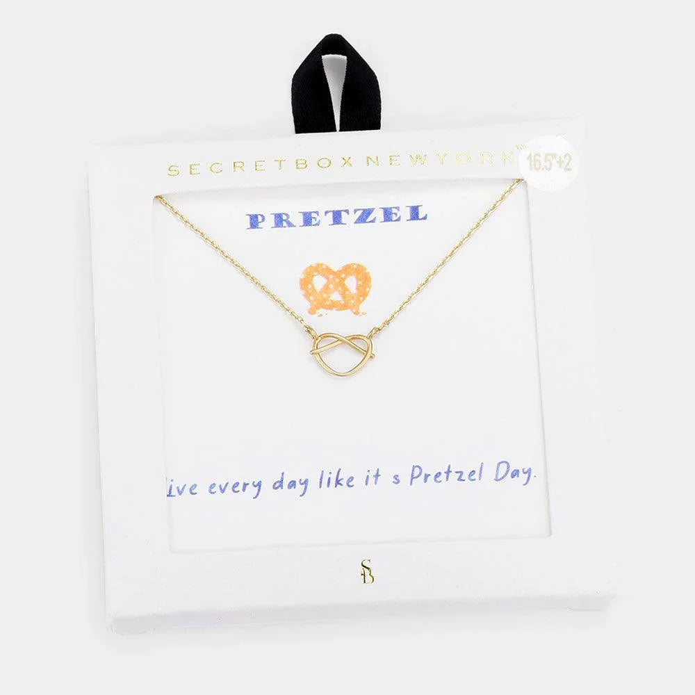 Gold Metal Pretzel Pendant Necklace - Jewelry Store by Erik Rayo