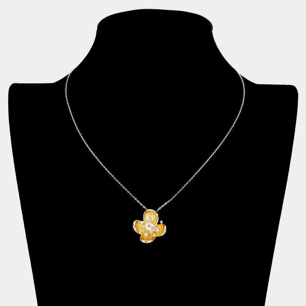 CZ Stone Pointed 14K Gold Dipped Flower Pendant Necklace - Jewelry Store by Erik Rayo
