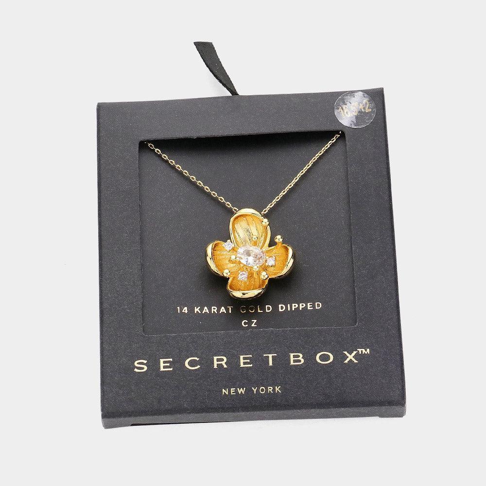 CZ Stone Pointed 14K Gold Dipped Flower Pendant Necklace - Jewelry Store by Erik Rayo
