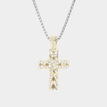 Load image into Gallery viewer, Gold 14K Gold Plated Two Tone Stone Embellished Cross Pendant Long Necklace
