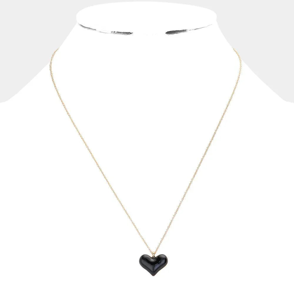 Black Enamel Heart Pendant Necklace - Jewelry Store by Erik Rayo