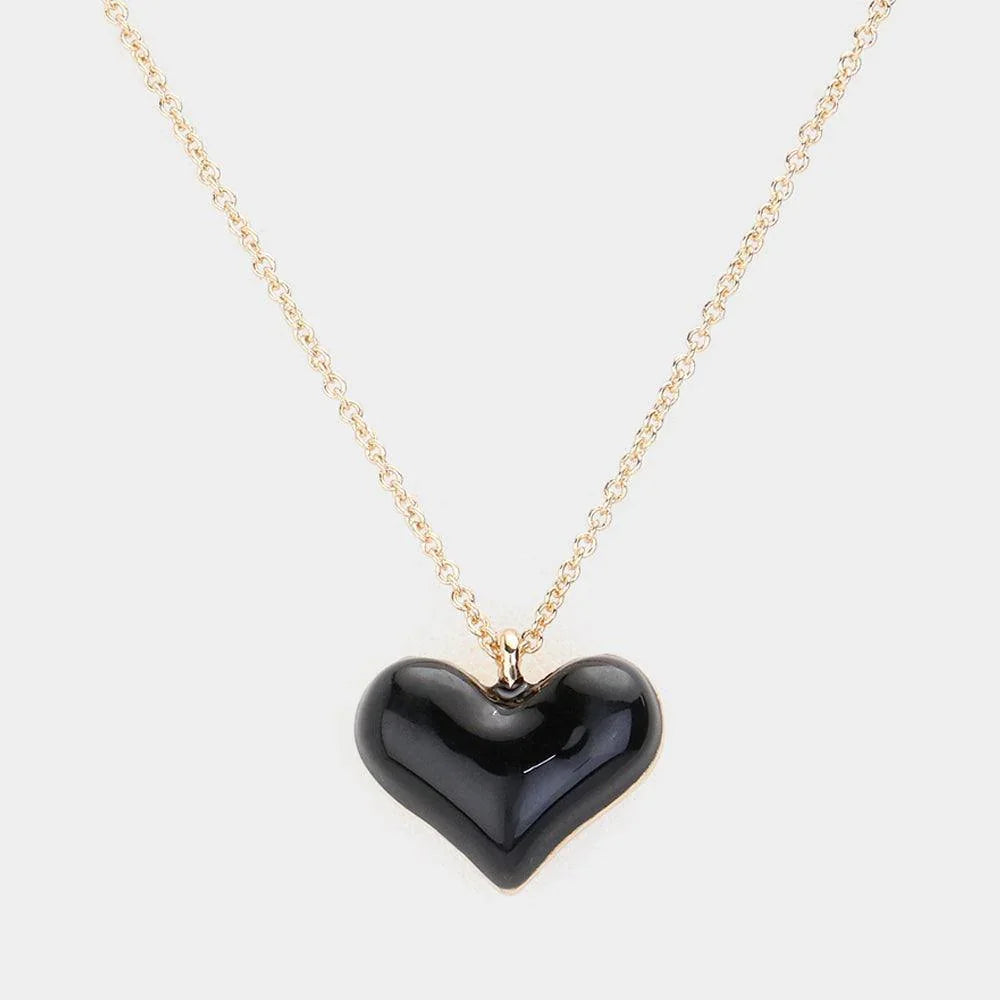 Black Enamel Heart Pendant Necklace - Jewelry Store by Erik Rayo
