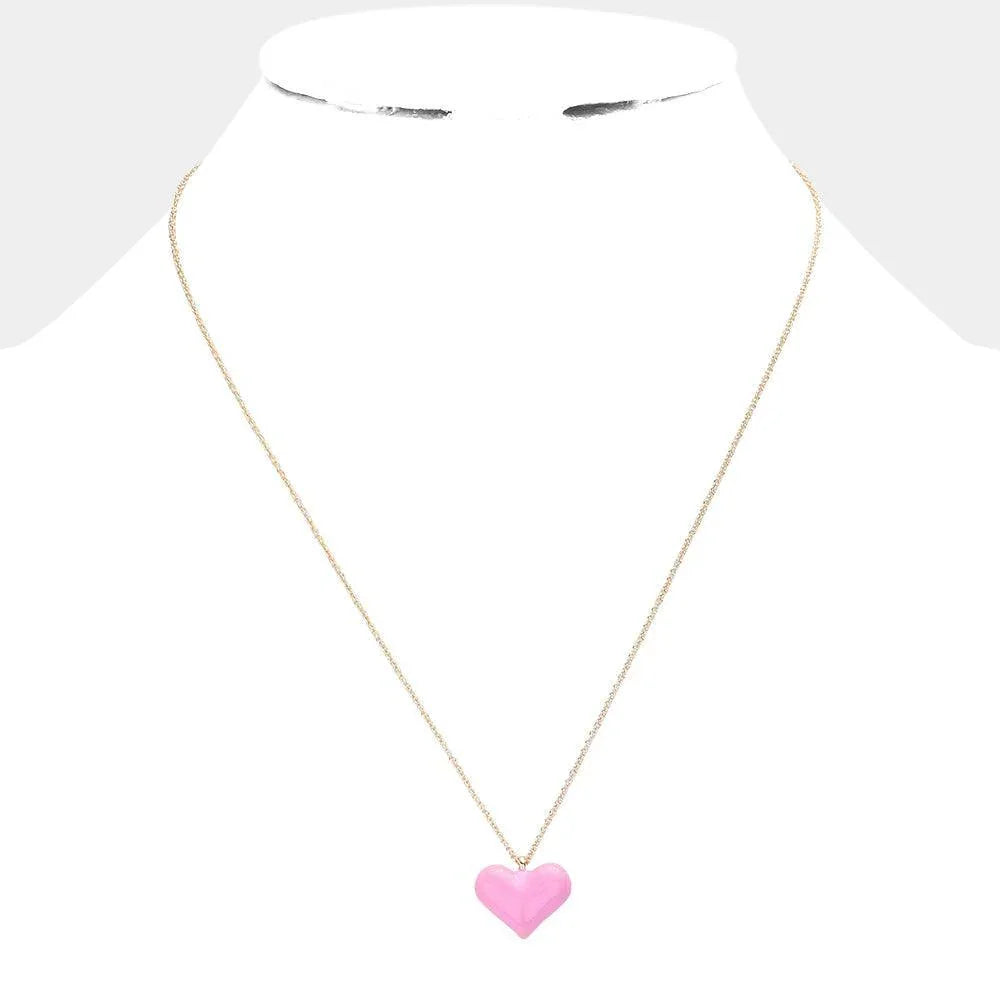 Pink Enamel Heart Pendant Necklace - Jewelry Store by Erik Rayo