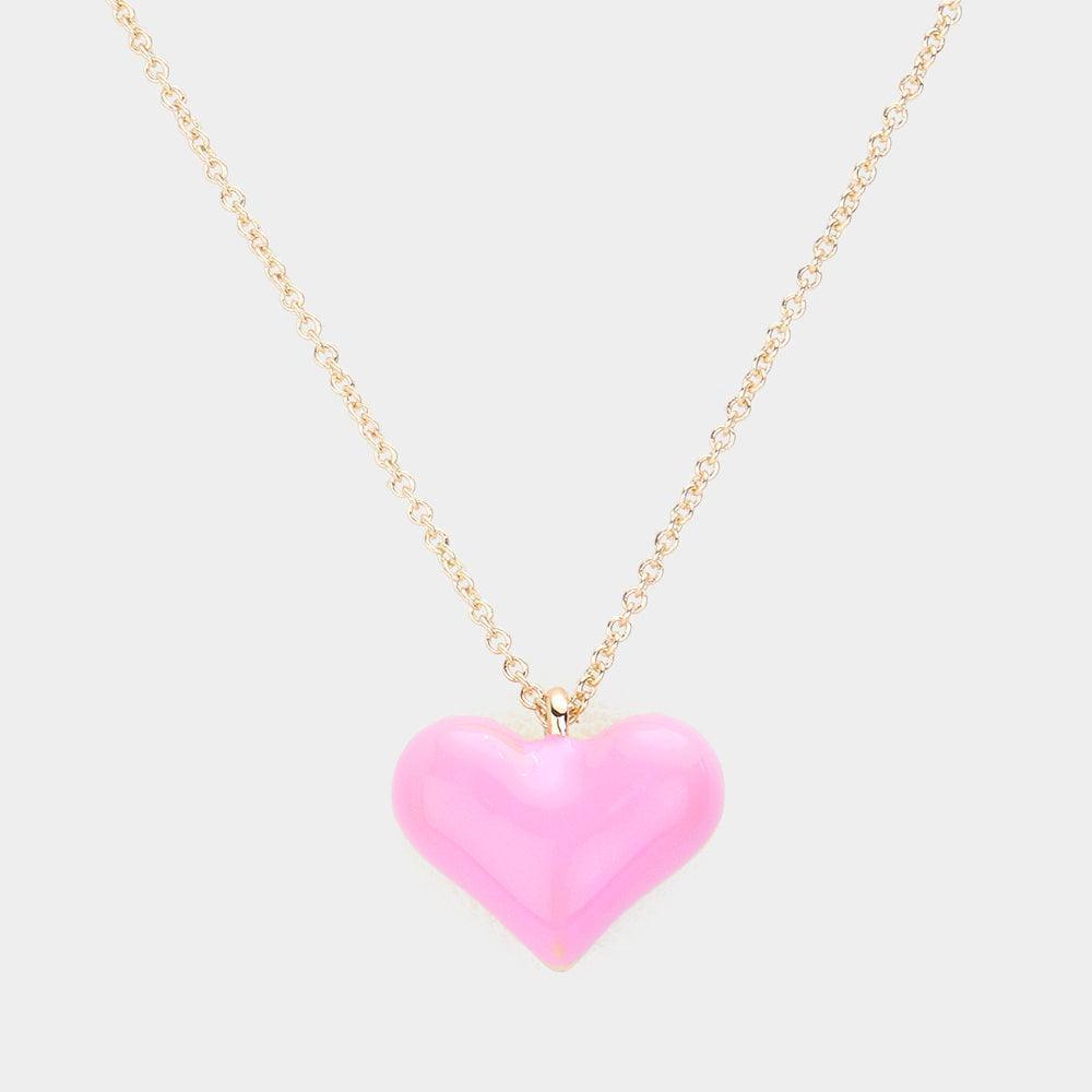 Pink Enamel Heart Pendant Necklace - Jewelry Store by Erik Rayo