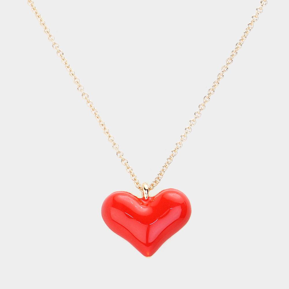 Red Enamel Heart Pendant Necklace