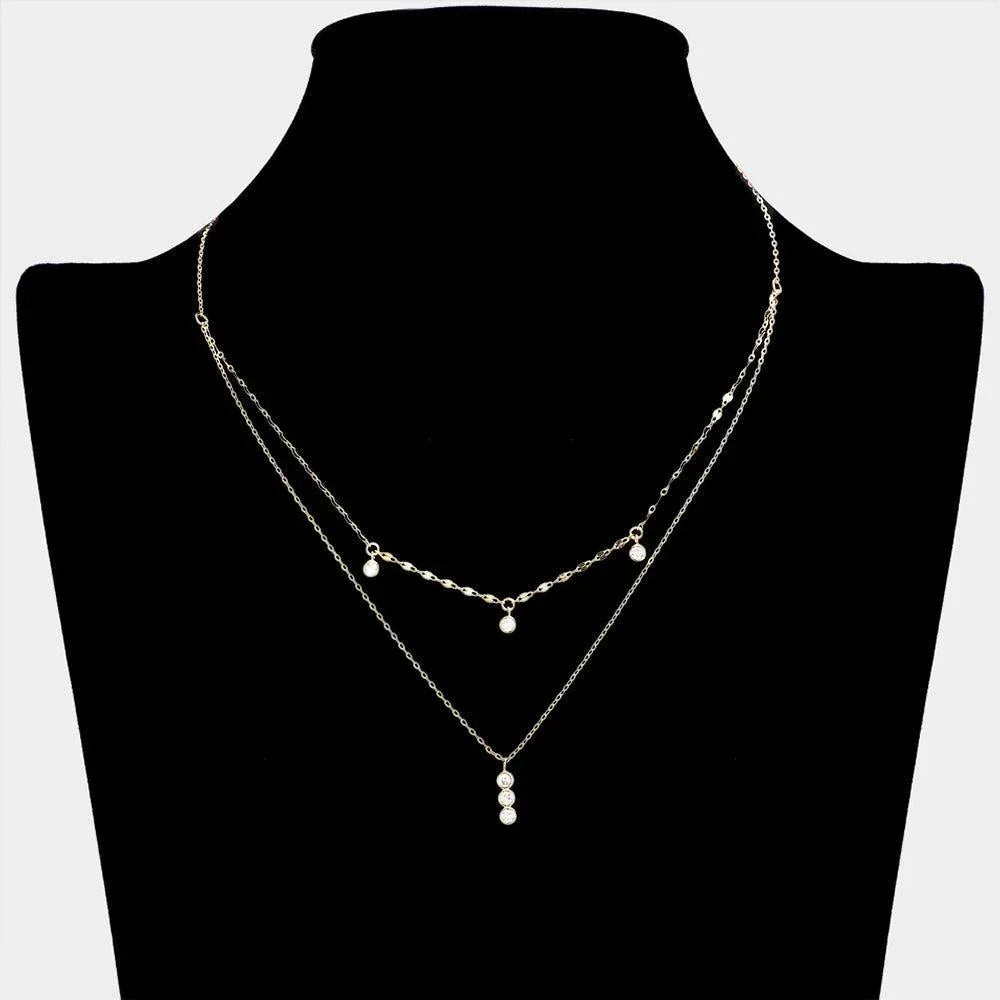 Gold Brass Metal Round Stone Pendant Double Layered Necklace - Jewelry Store by Erik Rayo