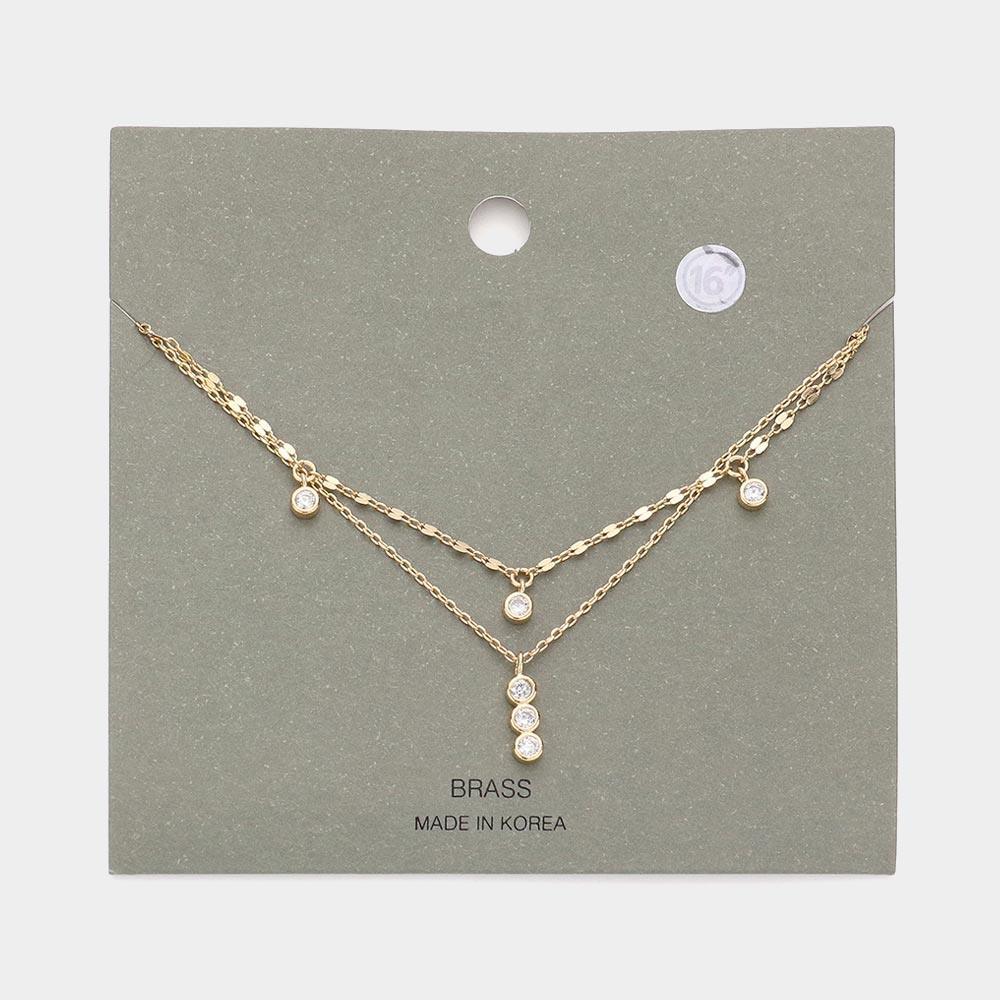 Gold Brass Metal Round Stone Pendant Double Layered Necklace - Jewelry Store by Erik Rayo