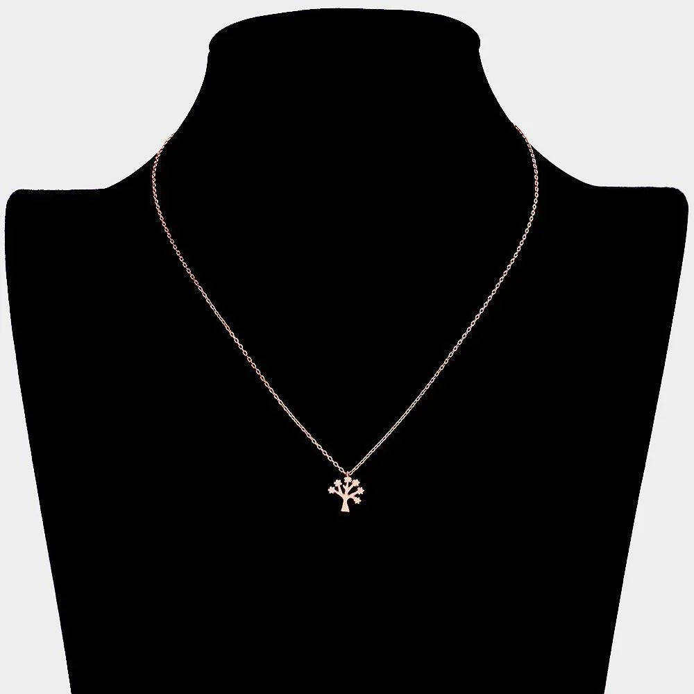 Rose Gold Textured matte metal tree of life pendant necklace - Jewelry Store by Erik Rayo