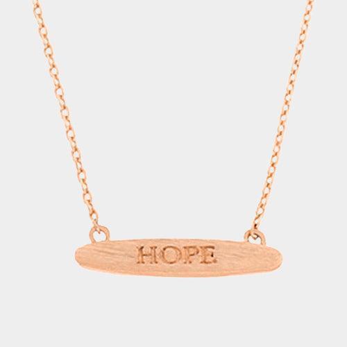Rose Gold "Hope" textured matte metal message bar pendant necklace - Jewelry Store by Erik Rayo