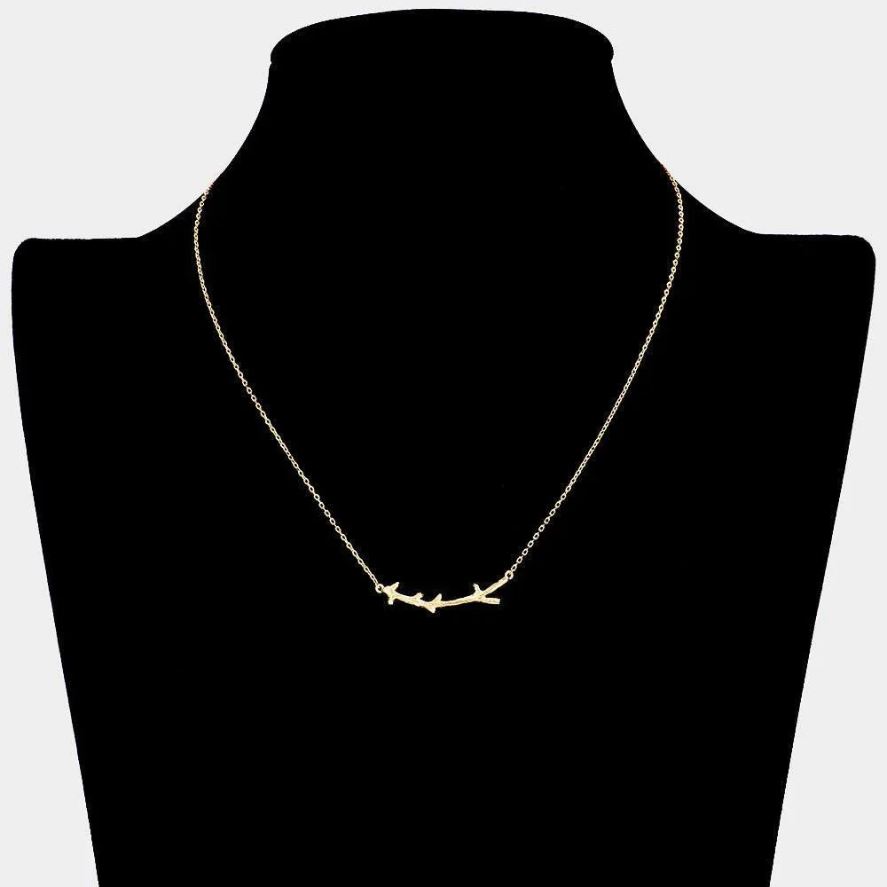 Rose Gold Textured Matte Metal Twig Pendant Necklace - Jewelry Store by Erik Rayo