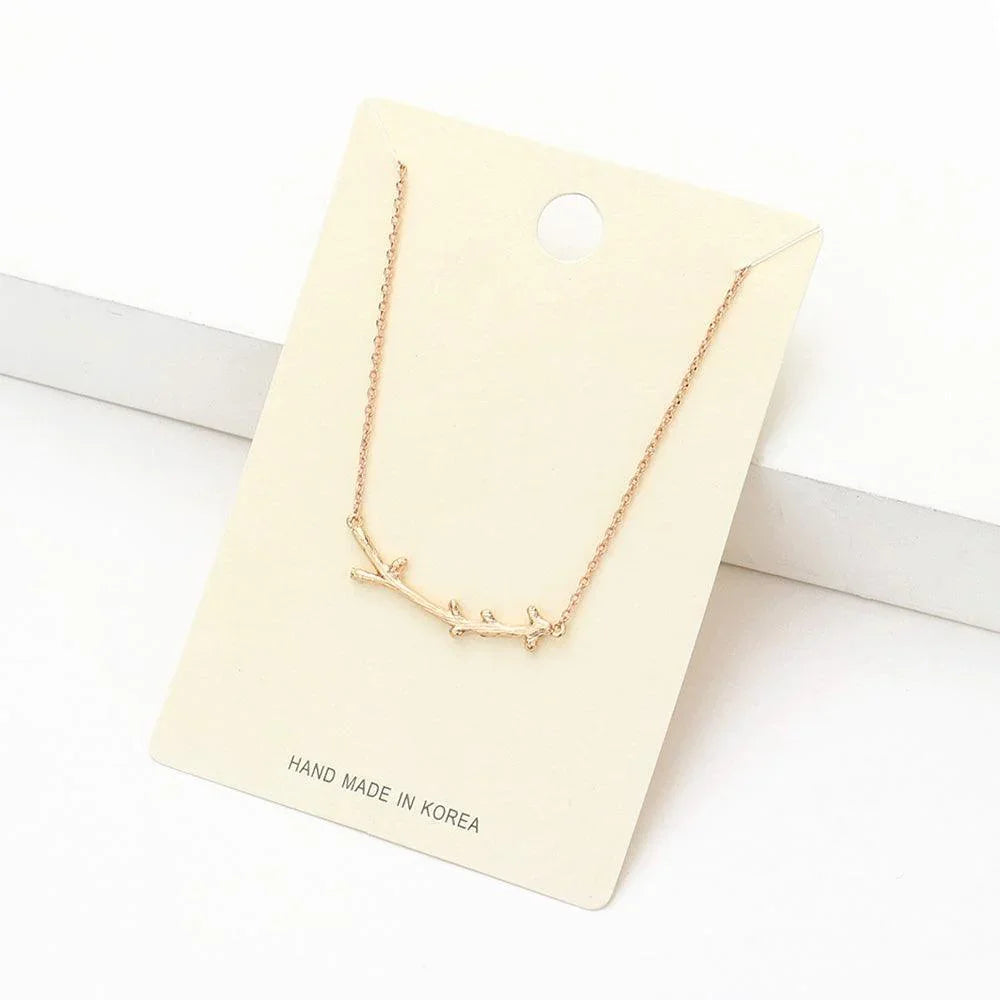 Rose Gold Textured Matte Metal Twig Pendant Necklace - Jewelry Store by Erik Rayo