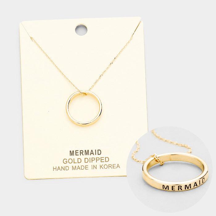 Gold 'Mermaid' Gold Dipped Ring Metal Pendant Necklace