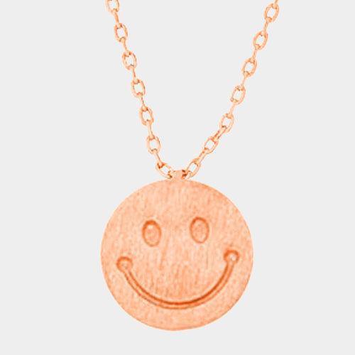 Rose Gold Textured matte metal smile face pendant necklace - Jewelry Store by Erik Rayo