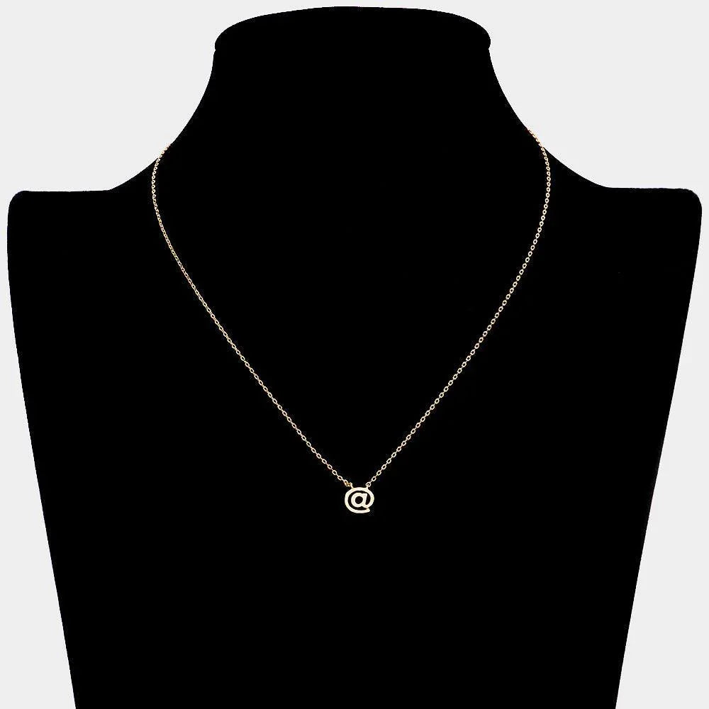 Gold Textured Matte Metal AT Symbol Pendant Necklace - Jewelry Store by Erik Rayo