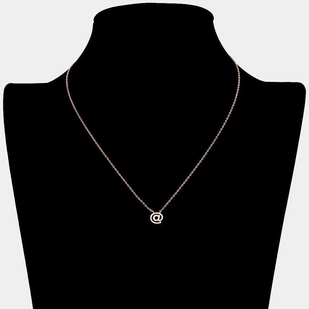 Rose Gold Textured Matte Metal AT Symbol Pendant Necklace - Jewelry Store by Erik Rayo