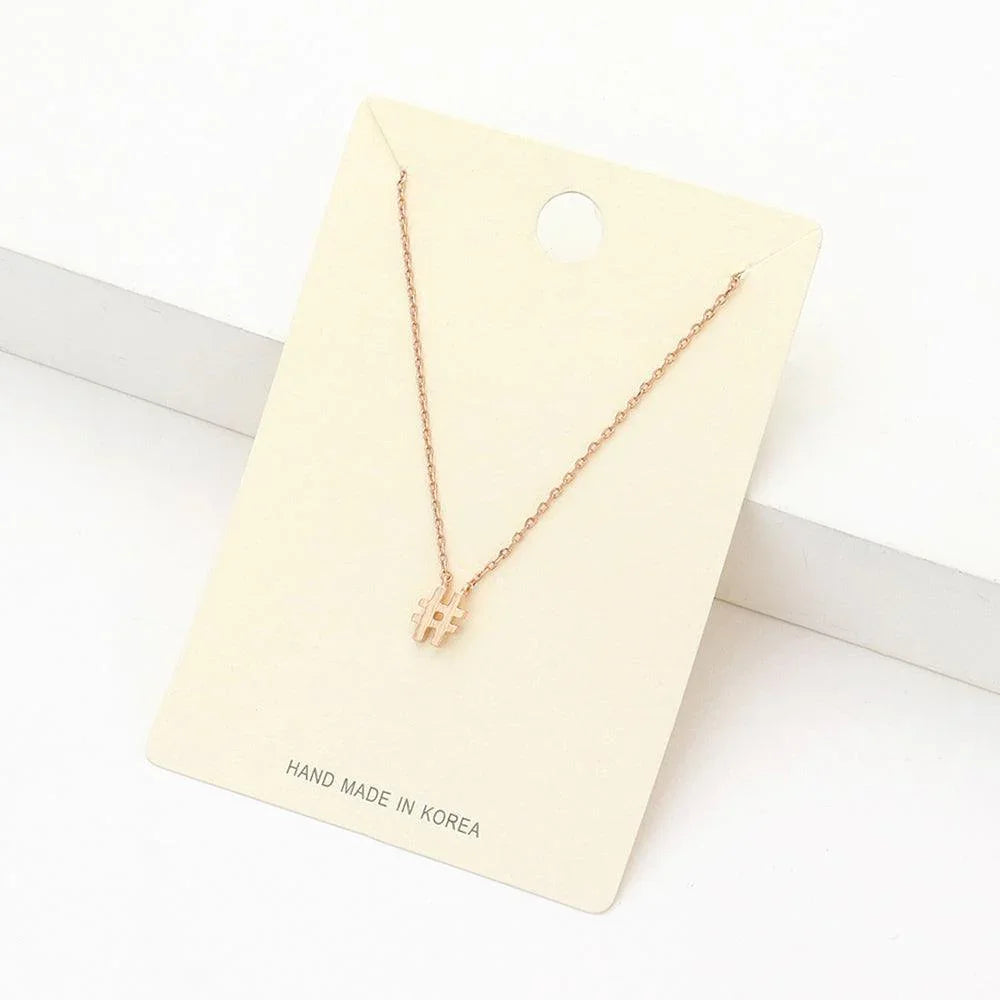 Rose Gold Textured matte metal hashtag pendant necklace - Jewelry Store by Erik Rayo