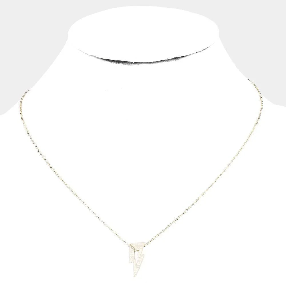 Gold Brass Metal Cut Out Lightning Pendant Necklace - Jewelry Store by Erik Rayo