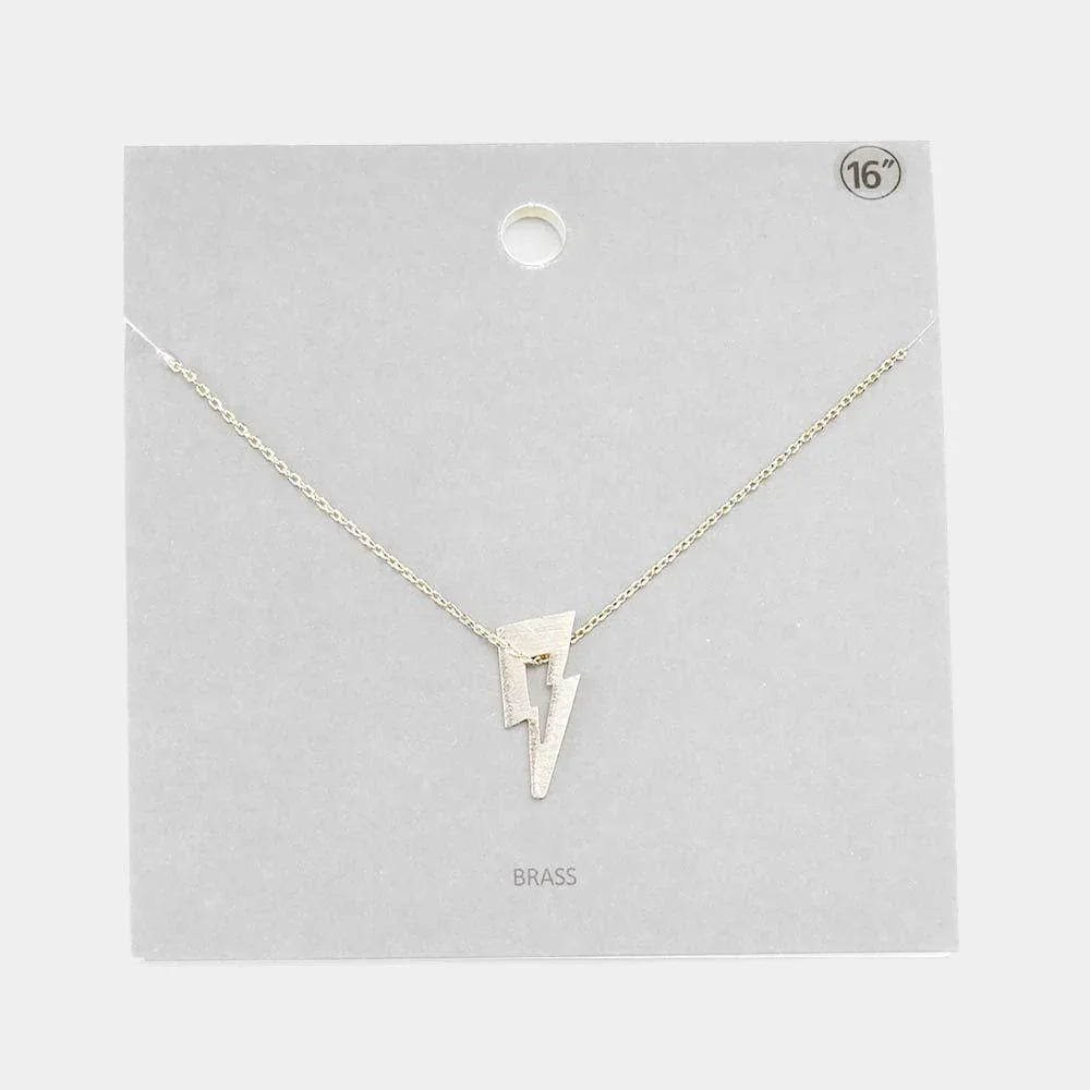 Gold Brass Metal Cut Out Lightning Pendant Necklace - Jewelry Store by Erik Rayo