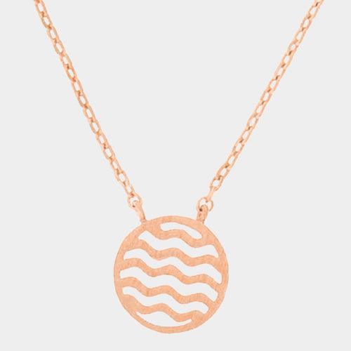 Rose Gold Textured matte metal wave circle pendant necklace - Jewelry Store by Erik Rayo