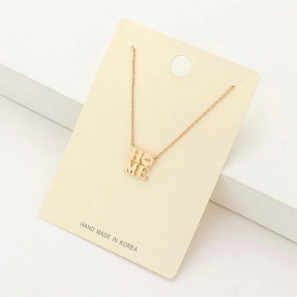 Gold HOME Message Plate Pendant Necklace - Jewelry Store by Erik Rayo
