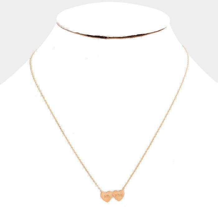 Rose Gold Mr Mrs _ Metal Double Heart Pendant Necklace - Jewelry Store by Erik Rayo