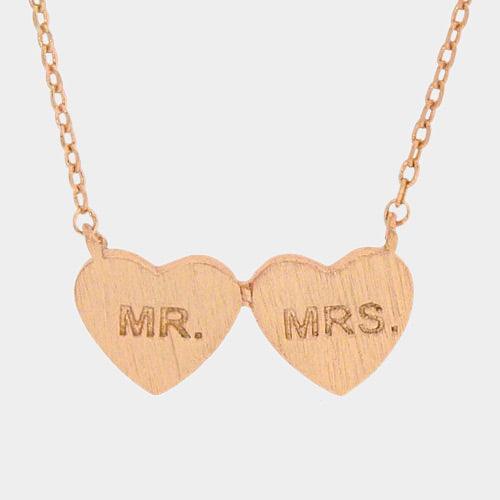 Rose Gold Mr Mrs _ Metal Double Heart Pendant Necklace - Jewelry Store by Erik Rayo