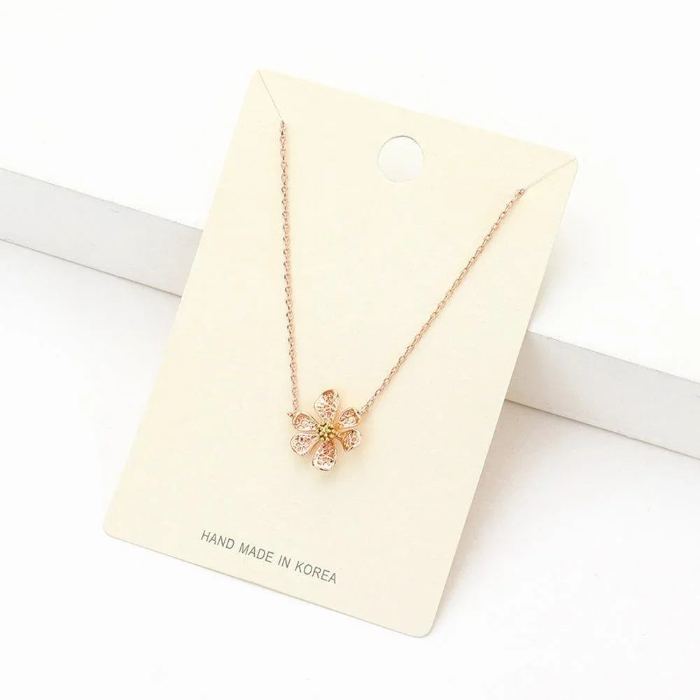 Rose Gold Metal Flower Pendant Necklace - Jewelry Store by Erik Rayo