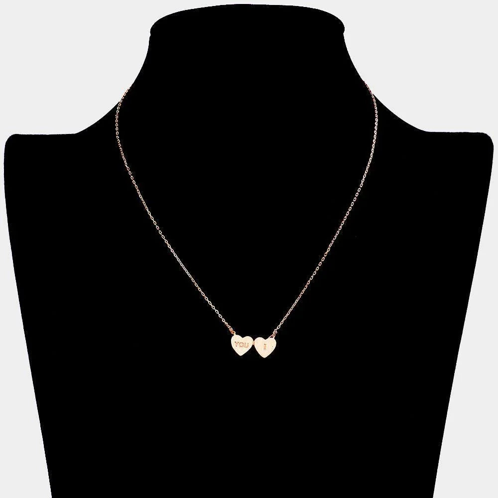 Rose Gold You I Message Metal Double Heart Pendant Necklace - Jewelry Store by Erik Rayo