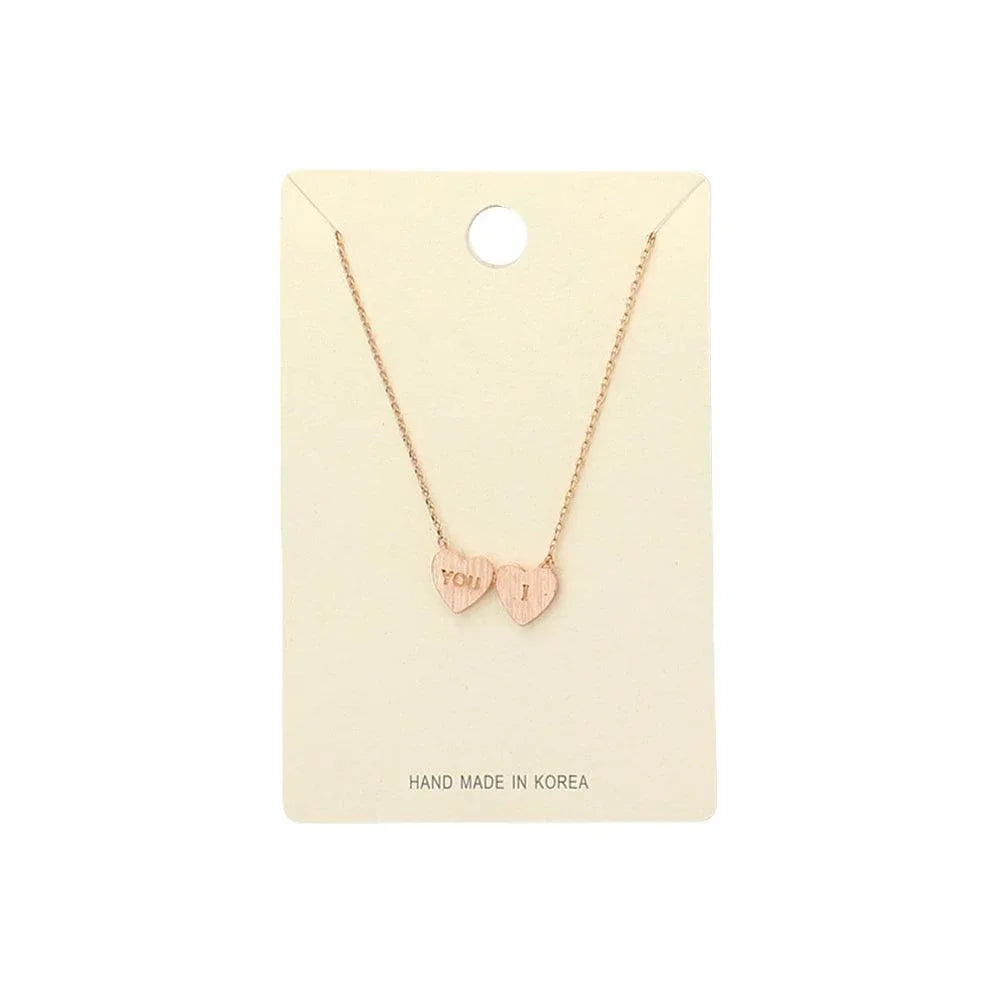 Rose Gold You I Message Metal Double Heart Pendant Necklace - Jewelry Store by Erik Rayo