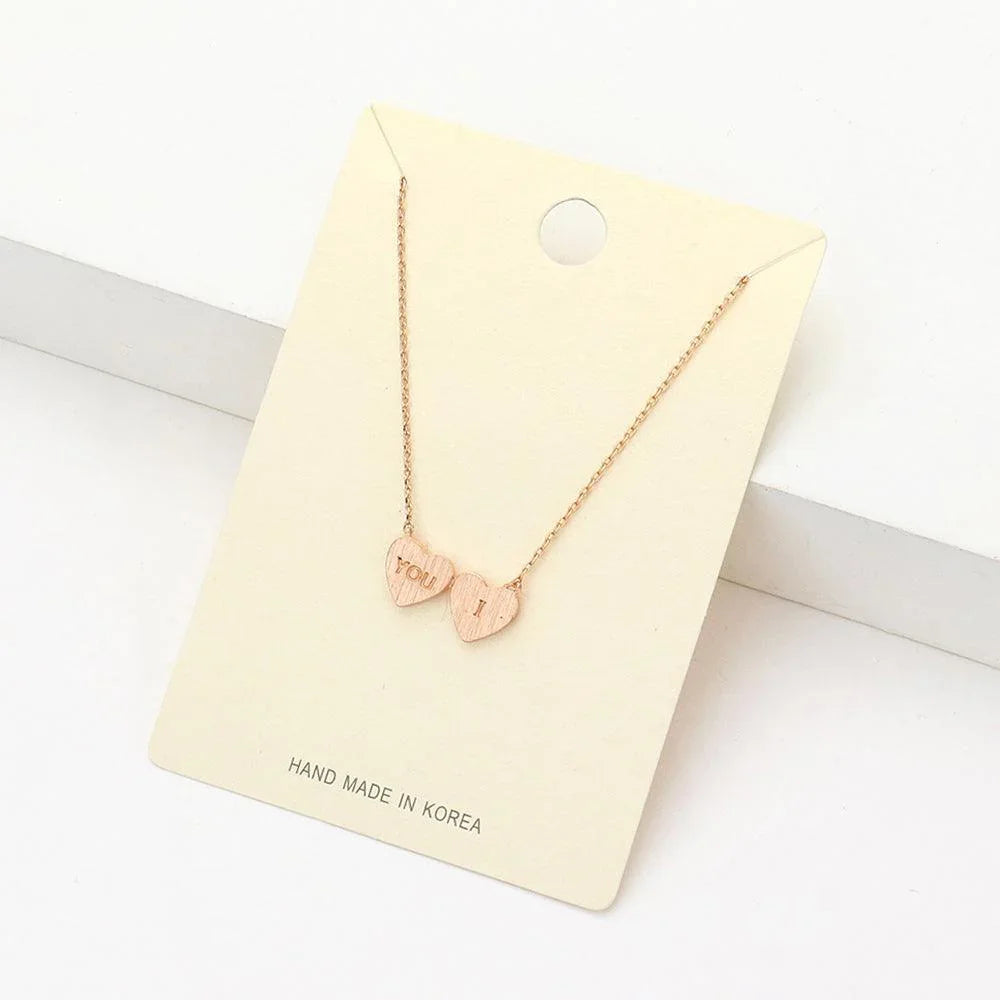 Rose Gold You I Message Metal Double Heart Pendant Necklace - Jewelry Store by Erik Rayo