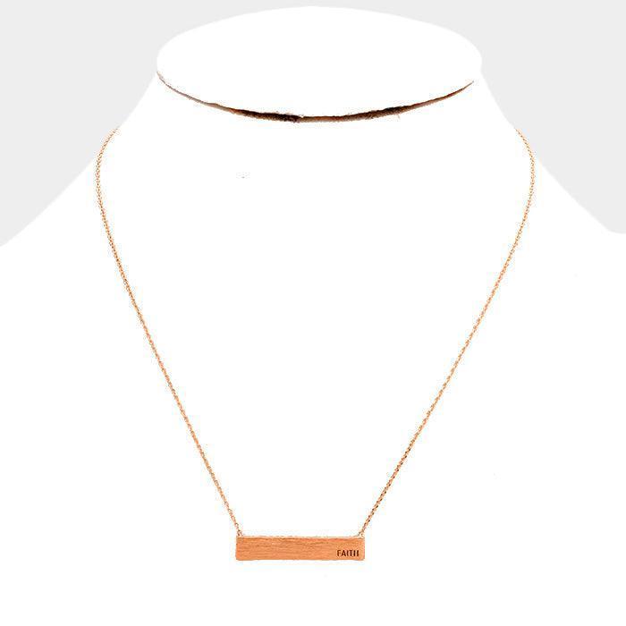 Rose Gold Faith _ Brass Metal Rectangular Pendant Necklace - Jewelry Store by Erik Rayo