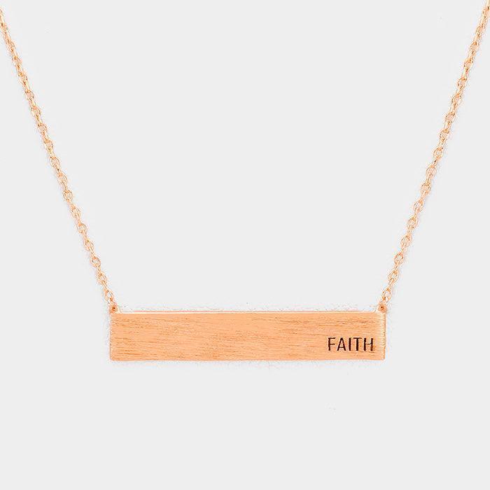 Rose Gold Faith _ Brass Metal Rectangular Pendant Necklace - Jewelry Store by Erik Rayo