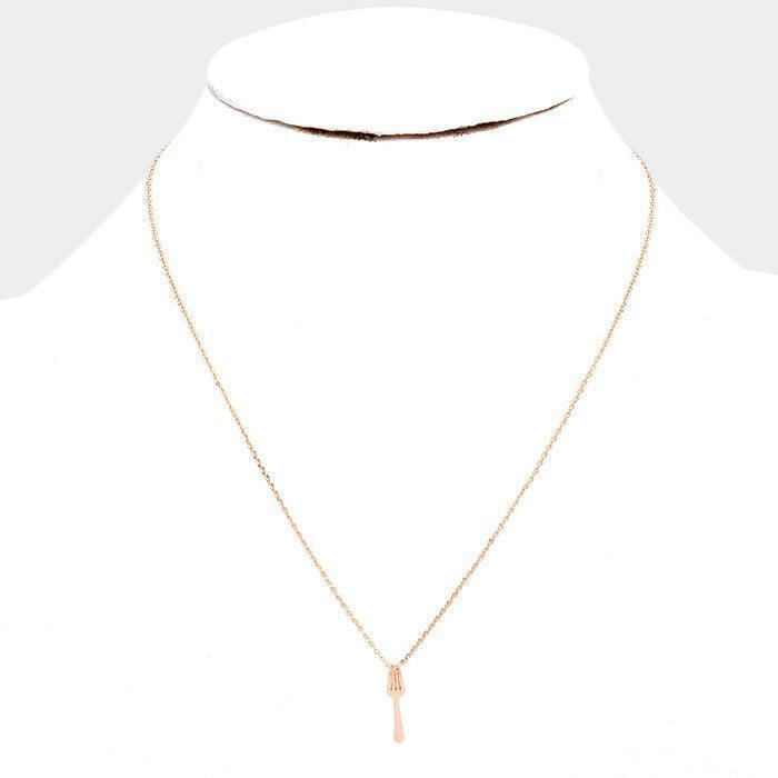 Rose Gold Brass Fork Pendant Necklace - Jewelry Store by Erik Rayo