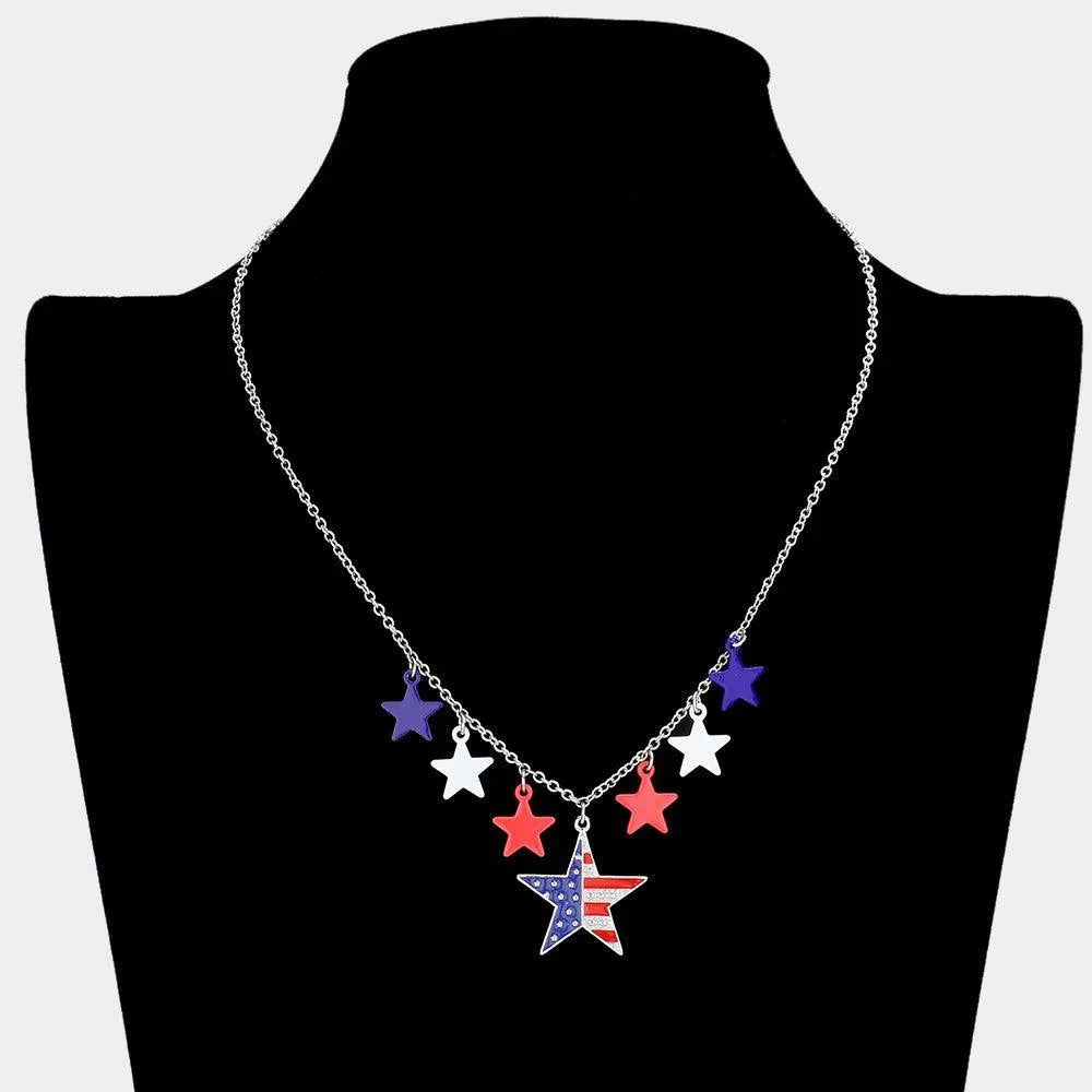 American USA Flag Star Pendant Necklace - Jewelry Store by Erik Rayo