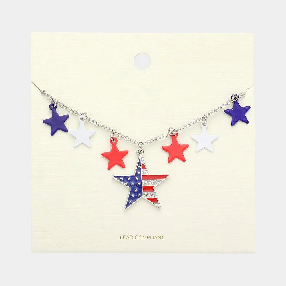 American USA Flag Star Pendant Necklace - Jewelry Store by Erik Rayo