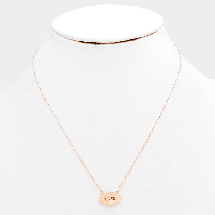 Rose Gold "Hope" Brass Oval Metal Pendant Necklace - Jewelry Store by Erik Rayo