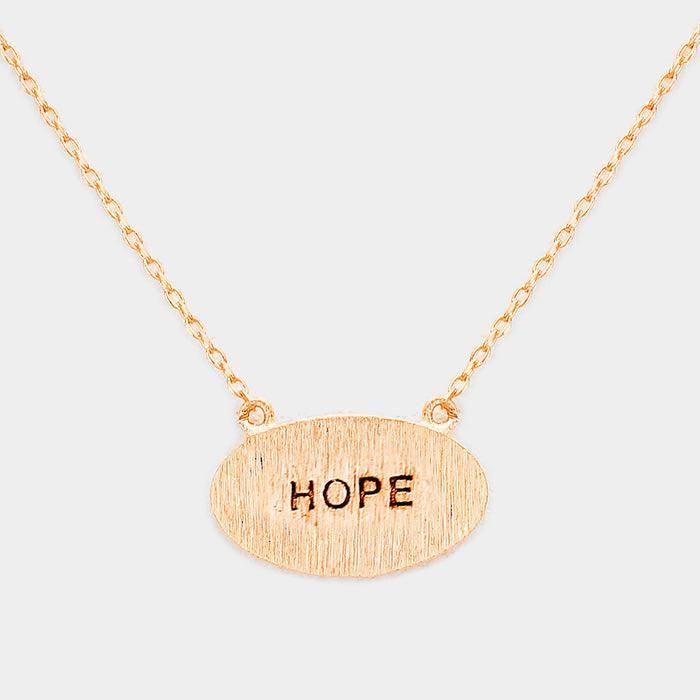 Rose Gold "Hope" Brass Oval Metal Pendant Necklace - Jewelry Store by Erik Rayo