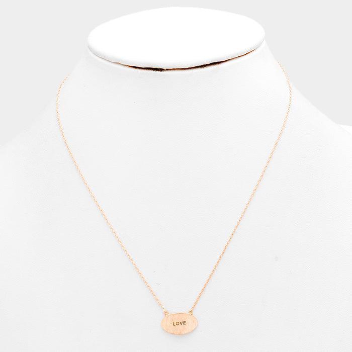 Rose Gold "Love" Brass Oval Metal Pendant Necklace - Jewelry Store by Erik Rayo