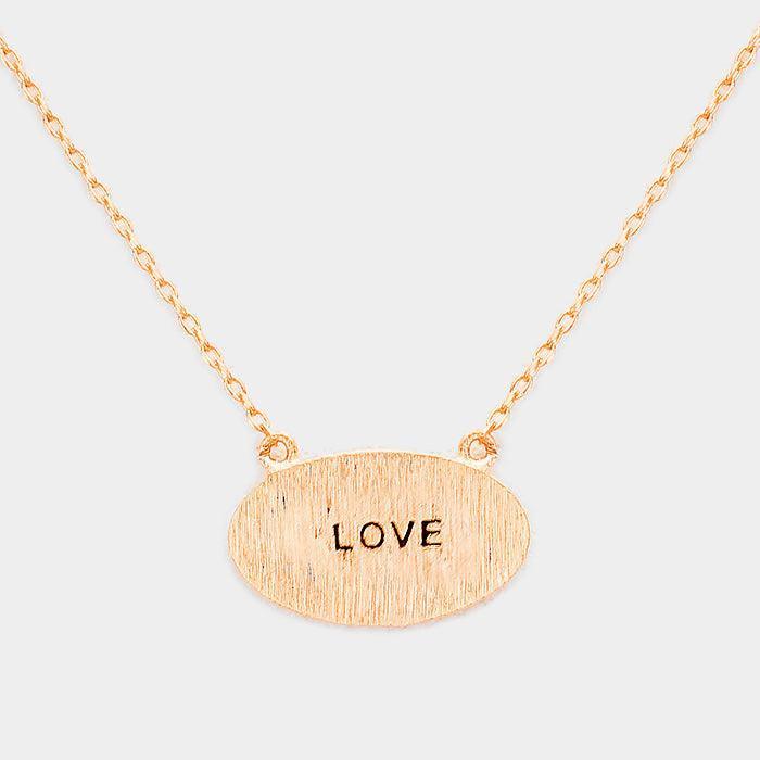 Rose Gold "Love" Brass Oval Metal Pendant Necklace - Jewelry Store by Erik Rayo