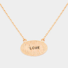 Load image into Gallery viewer, Rose Gold &quot;Love&quot; Brass Oval Metal Pendant Necklace
